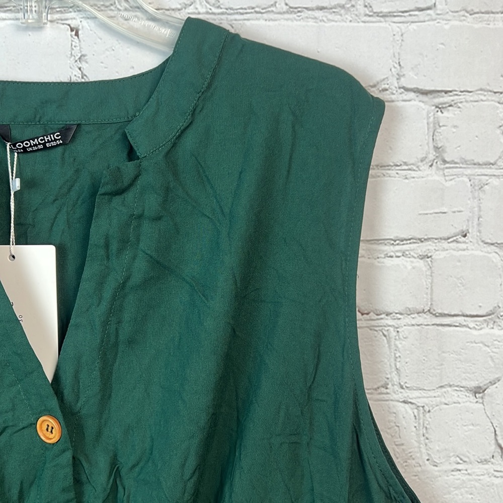 BloomChic Green Sleeveless Button Front Tie Waist Dress Plus Size 12 & 22/24 3X - Picture 3 of 6
